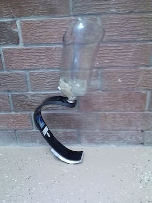 The photo of this prosthesis is of a running leg we are in the process of making for a veteran who stepped on an IED in Afghanistan.